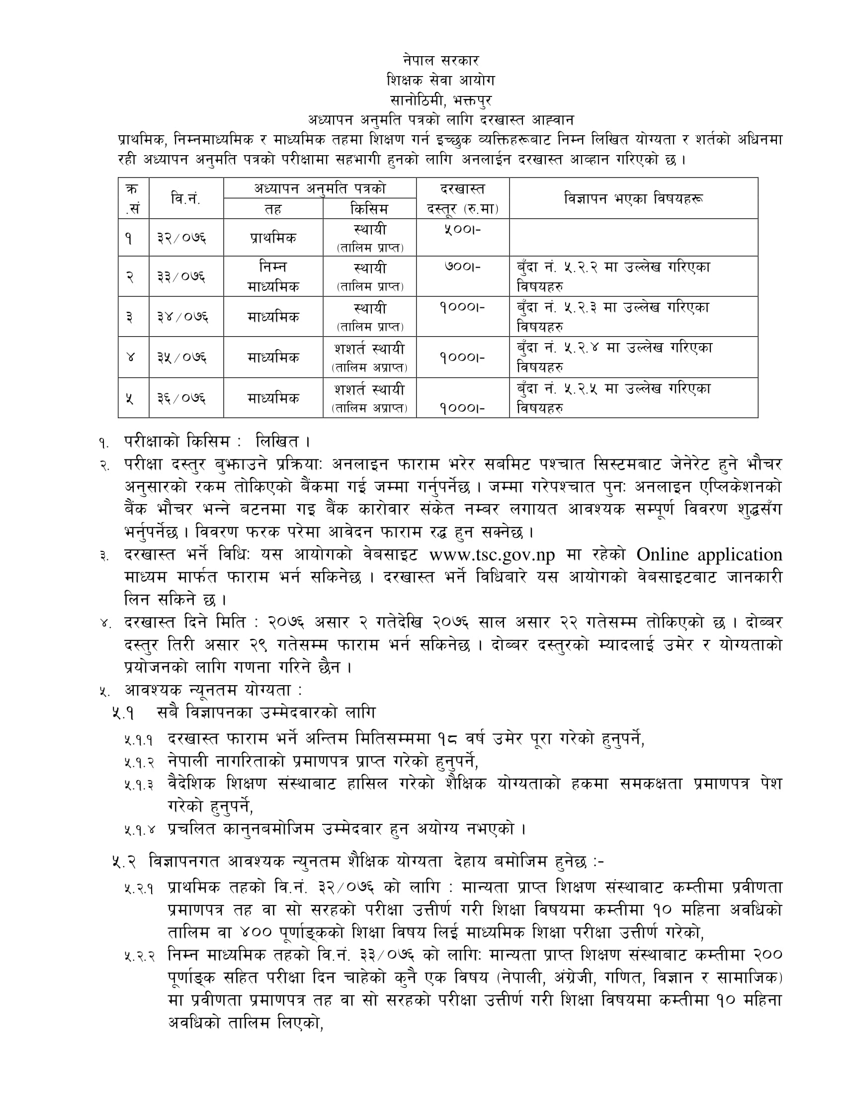Notice for Permanent Teaching License application - Edusanjal